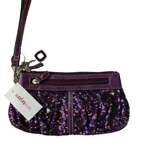 Lane Bryant Purple Sequin Wristlet Zip Closure Clutch with Keychain